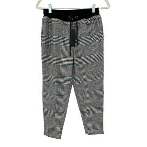 Killion Houndstooth Pull-On Pants Women S Flannel Tapered Black White Blue NEW